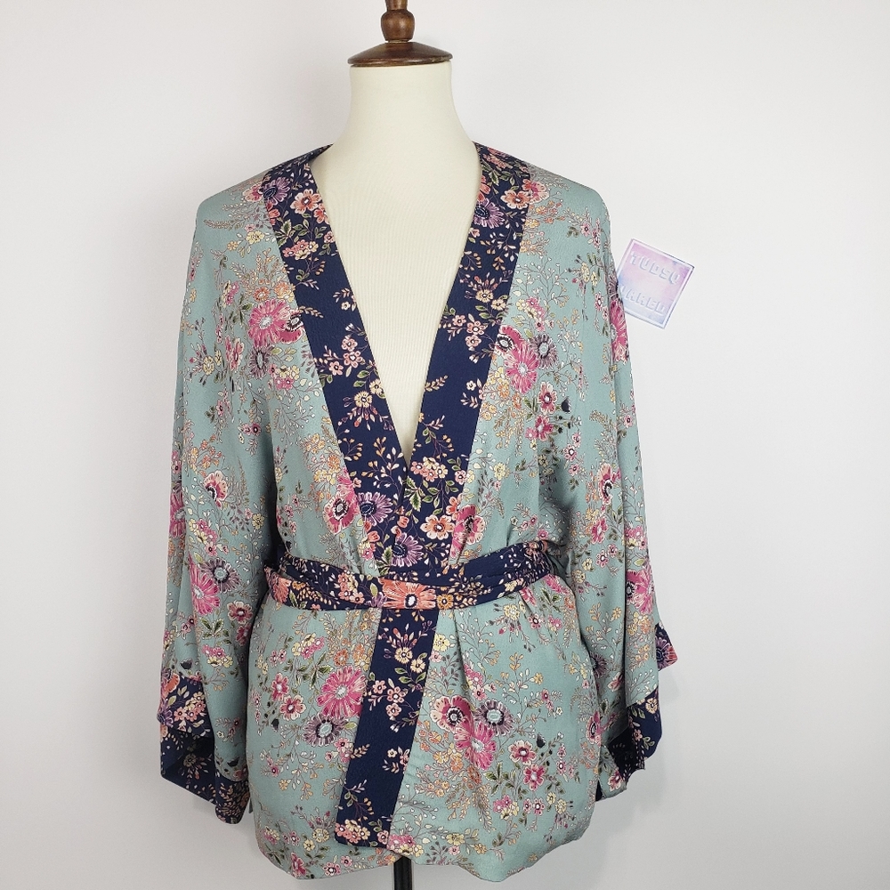 ANTHROPOLOGIE X Kachel Blue Cherry Blossom Kimono